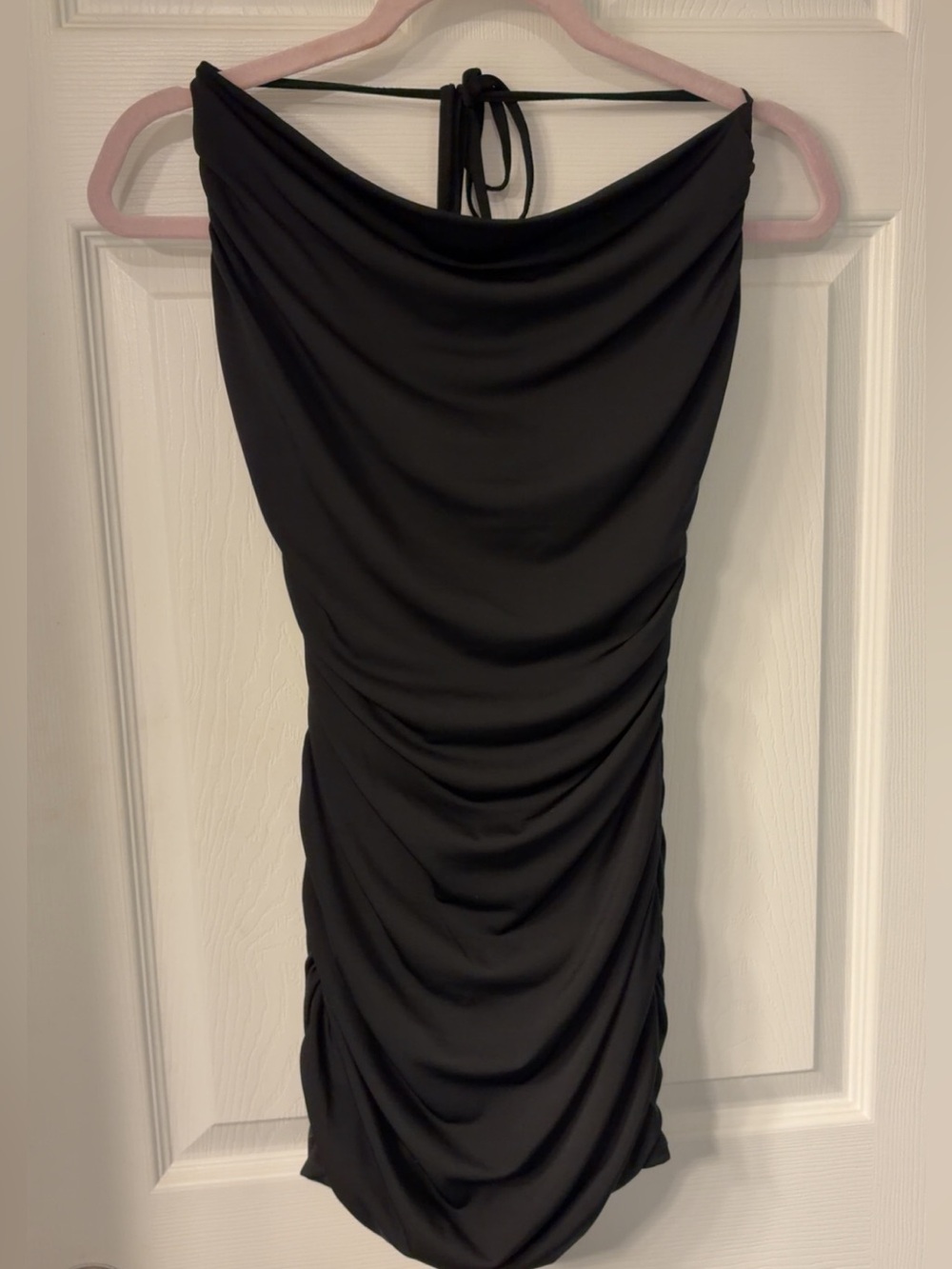 GARAGE Black Open Back Ruched Halter Bodycon Dress
